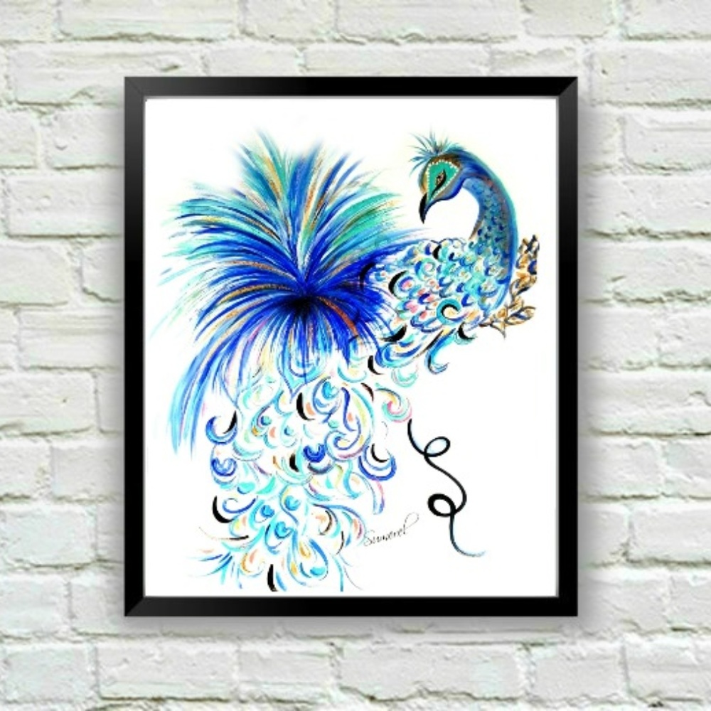 8" x 10" Blue Peacock Art Print Signed by Artist